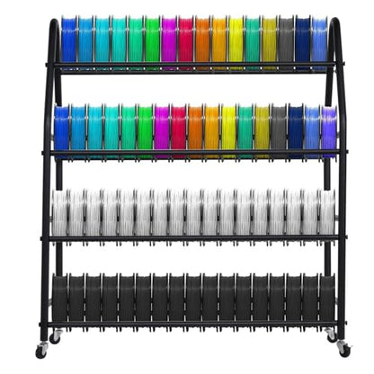 3D Printer Filament Storage Rack For 100 Spools, Rolling Filament Spool Holder, Heavy Duty Metal Shelf For ABS/PL A/TPU/Nylon, 3D Printing Accessories For Studio Office Workshop