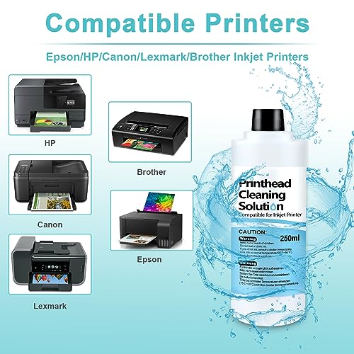 Printhead Cleaning Kit for Epson, 250mL Printer Cleaning Kit for Inkjet Printer, Print Head Cleaning Kit for HP, Print Head Cleaner for Canon Inkjet, Printer Head Cleaning Kit 250mL for Brother Inkjet - size: 250 ml