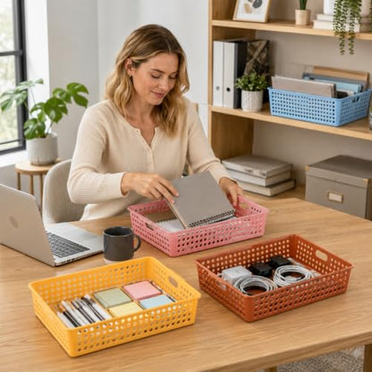 6 Pack Turn‑in Paper Trays for Classroom, Retro - color: Retro