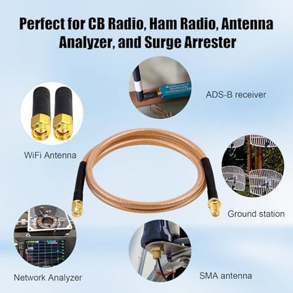 XRDS -RF RG8X SMA Extension Cable, Low Loss SMA Male to SMA Female Coaxial Cable (50 Ohm), High-Density Braided Copper Shielding for WiFi Antenna, 4G 5G LTE Router, Helium Miner, Ham Radio 6FT - size: 6FT