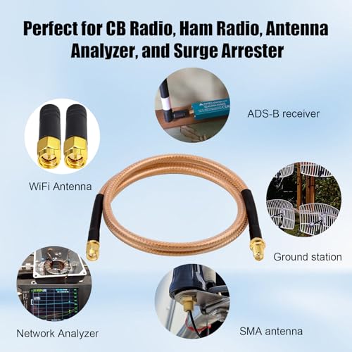 XRDS -RF RG8X SMA Extension Cable, Low Loss SMA Male to SMA Female Coaxial Cable (50 Ohm), High-Density Braided Copper Shielding for WiFi Antenna, 4G 5G LTE Router, Helium Miner, Ham Radio 100FT - size: 100FT