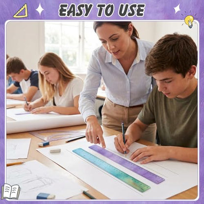 60 Pcs 12 Inch Bulk Plastic Clear Rulers, School Supplies, Oil Painting - color: Oil Painting