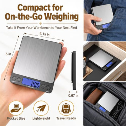 SKEAP Digital Jewelry Scale – 500g x 0.01g Precision Gold Scale for Jewelers & Collectors, Digital Coin Scale with Backlit LCD, Tare Function– Ideal for Gemstones, Bullion & Coins.
