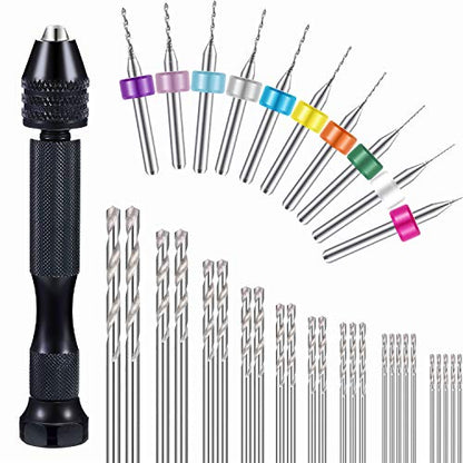 Mudder 36 Pcs Pin Vise Hand with Drill Micro Bits Set(Black) - color: Multicolor