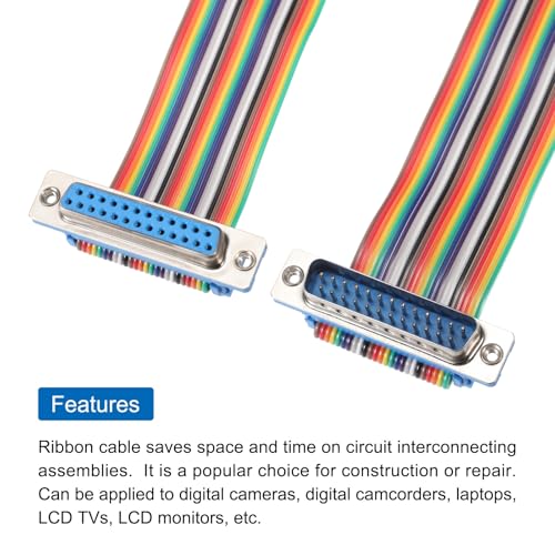 MECCANIXITY IDC Rainbow Wire Flat Ribbon Cable DB25 Male to DB25 Female 8 Inch Length 2.54mm Pitch Breadboard Jumper Wires for Electronic Projects - size: 8 Inch, style: DB25 Male to DB25 Female