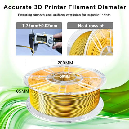 iBOSS PLA+ 3D Printer Filament, PLA Plus Filament 1.75mm Silk Black Gold Shiny Silk Dual Color Filament, 3D Printing Filament 1KG/2.2lb Dimensional Accuracy +/- 0.02mm Fit Most FDM Printers - color: B_ Dual Silk Black Gold