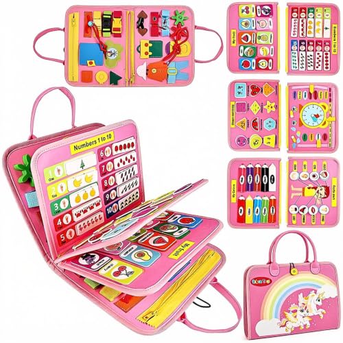 URBAN TOYS Montessori Busy Board, Toddler Activity Book, Learning Toys 3+ - color: Pink