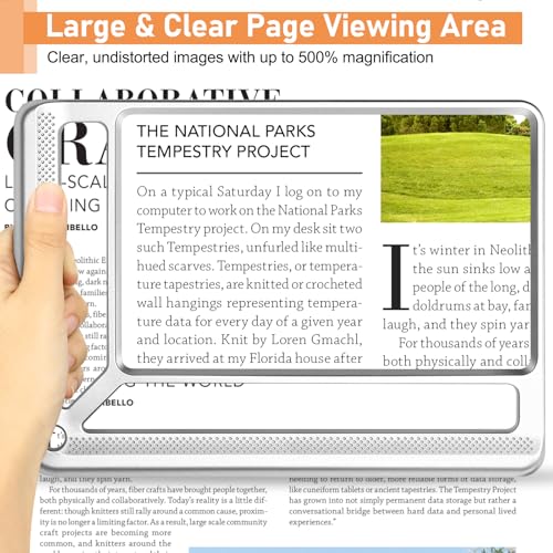 AKKYCVS 5X Full Page Magnifying Glass for Reading, Lightweight Rectangular Magnifier Provides Large Book Page Viewing Area, Handheld Magnifier for Reading Small Prints for Seniors, Low Vision-Silver - color: Silver