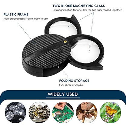 ULTECHNOVO Pocket Magnifying Glass 5X Folding Handheld Portable Magnifier