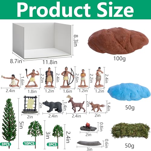 33 Pcs Native American Figurines Diorama Box Kit, Indian Figures Toys Model Diorama Project Set, American Indians Action Figurines Dioramas Supplies for DIY Crafts Historical Education School Project - color: Native American-33pcs