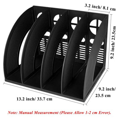 SAYEEC Sturdy Magazine Holder 4 Compartments Plastic Desktop File Organizer File Dividers Office Organizer Storage Document Magaizne Rack Display Box (Black) - color: Black-4 Sections