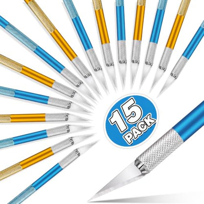 Mudder 15 Pack Exacto Knife Set, Craft Knives Hobby Knife, Gold and Blue - color: Gold and Blue