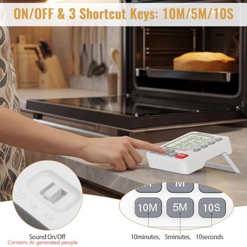 Digital Dual Kitchen Timer, Multiple Channels Countdown Timer - color: White