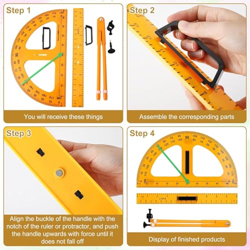 Math Ruler Magnetic Classroom Math Geometry Tool Set Enhances Classroom Learning, Easily Mounts to Blackboard Protractor Measuring Ruler Triangle Ruler (2pc) - size: 2pc