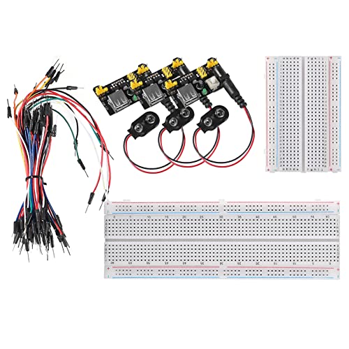 Breadboard Kit with 1Pcs 830 & 400 Tie-Points Breadboard 65Pcs Breadboard Jumper Wires 3Pcs Power Supply Module MB 102(5V/3V) 3Pcs I Type Battery Clip - color: Power Supply Module+Breadboard