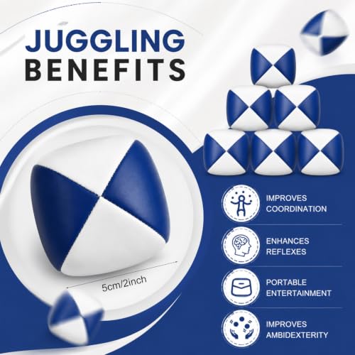 Patelai 6 Pack Juggling Balls for Beginners, Soft Juggle,White Dark Blue - color: White Dark Blue