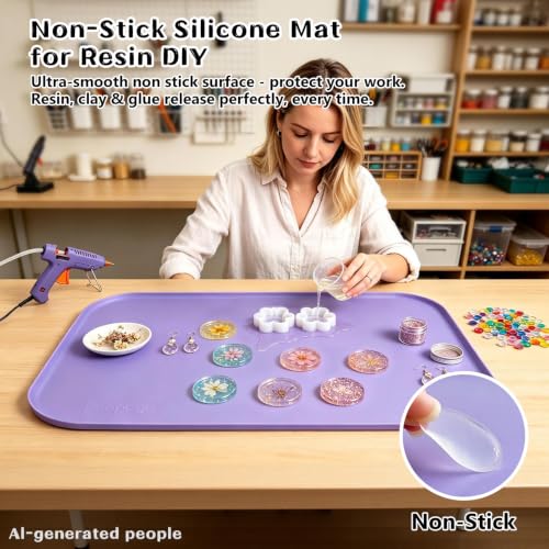 Silicone Mat with Edge for Bead Board: 28" x 20" Craft Mat with Raised Side - color: Purple, size: 28"L x 20"W