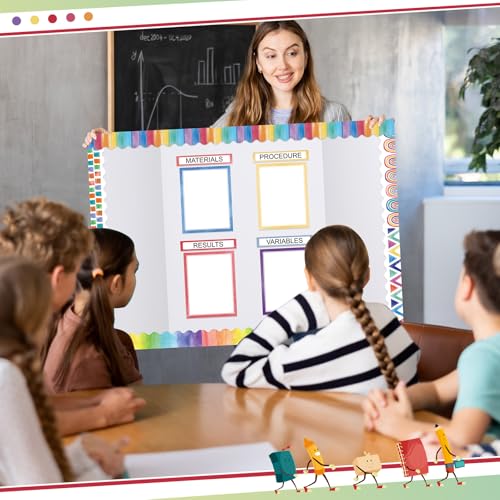 Fuyoooo 90 Pcs Science Fair Board Supplies 60 Trim Scalloped Bulletin Board Borders 24 Presentation Board Subtitles 6 Science Fair Titles for Classroom Display Boards (Watercolor) - style: Watercolor
