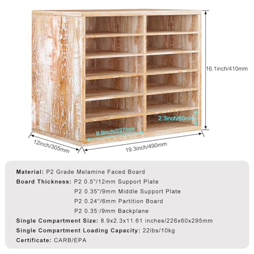 PAG-Mass Countertop Mail Sorter Organizer, Wooden Literature Organizer, Student Mailbox for Classroom, Desktop Bill Organizer for Office Home School, 12 Compartments, Retro White - color: Retro White, size: 12(6x2) Compartments