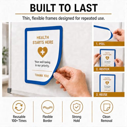 8.5 x 11 Adhesive Wall Frames - Peel & Stick Picture Frames, Wall Sign Holder, Paper Protector Sheets, Certificate Holders, Reusable Picture Frame, Dry Erase, Non Magnetic - Blue, Pack of 5 - color: blue