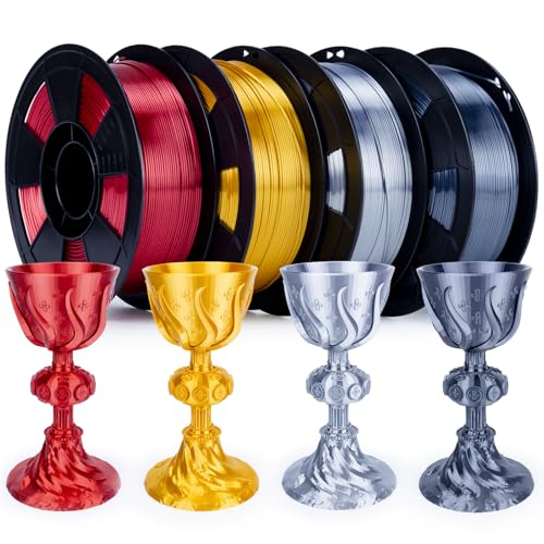 ZIRO Silk PLA Filament Bundle, 4 Packs1.75mm 3D Printing Filament Shiny, Glossy PLA for 3D Printing,1.75mm Metal-Like Surface Rich Color Spool, 1KG x 4 Spool, Silver, Red, Gold, Silver Black - color: Silky Pla-4pack (Silver, Gold, Red, Silver Black)