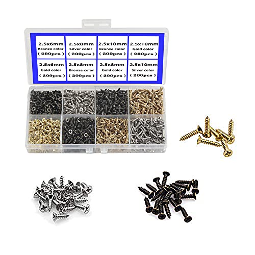 newlng 1600pcs Small Screws 2.5 * 6/8/10mm Phillips Flat Head Cross Self Tapping Tiny Screw Cabinet Electronic Accessories Multifunctional DIY Micro Woodworking Mini Screw Set Gold Black Silver - color: 2.5 Combination