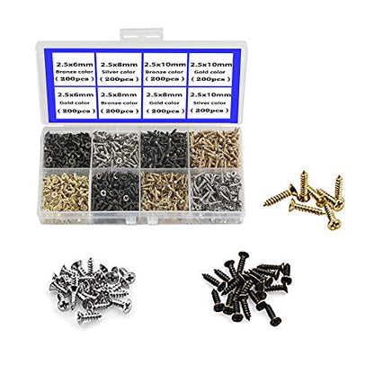 newlng 1600pcs Small Screws 2.5 * 6/8/10mm Phillips Flat Head Cross Self Tapping Tiny Screw Cabinet Electronic Accessories Multifunctional DIY Micro Woodworking Mini Screw Set Gold Black Silver - color: 2.5 Combination