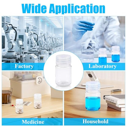 30 Pcs Airtight Pill Bottles, 1oz Plastic Wide Mouth Reagent Lab Bottle with Lids, Small Water Sample Container for Liquids, Toiletries,Travel(PP,Clear,30ML)