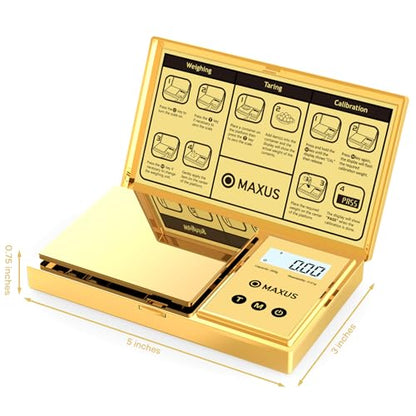 MAXUS Digital Gram Scale 200g x 0.01g, Gold Pocket Scale for Jewelry, Food - color: Gold