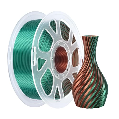Kingroon Silk PLA Filament, Tri Color PLA Filament, Multicolor 3D Printer Filament, Dimensional Accuracy 1.75mm (+/-0.02mm) 1kg Spool(2.2lbs), Green Purple Copper - color: 1kg-green Purple Copper, size: 1KG