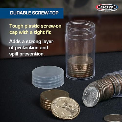 BCW Nickel Coin Tubes for US Nickels, Secure Screw-On Caps, Clear, 10 Pack - size: small
