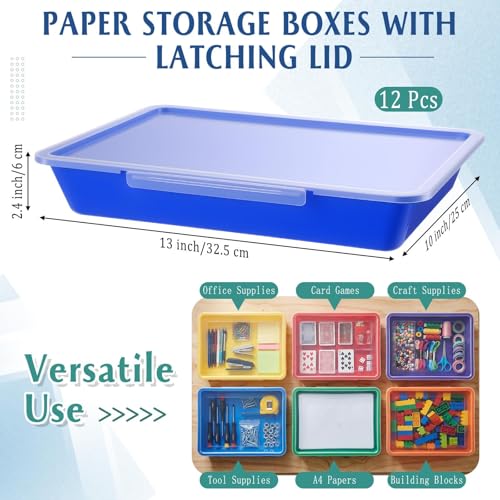 Tinlade 12 Pcs Classroom Paper Storage Bins with Lids, Rainbow, 13x10in - color: Rainbow