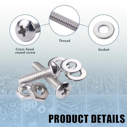 700 PCS Screws Bolts and Nuts Assortment Kit #4-40#6-32#8-32#10-24 304 Stainless Steel,Phillips pan Head Screws. Bolts, Nuts and Flat washers Set with Storage Box