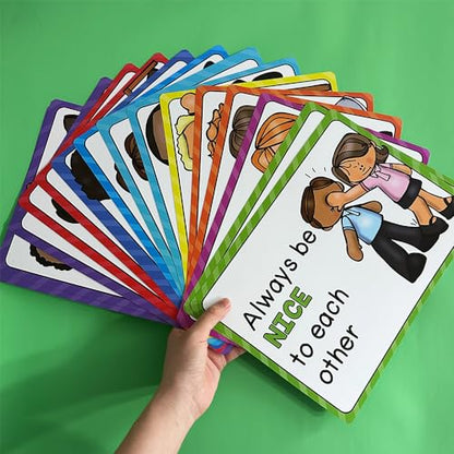 Lachilly 15 Sheets Classroom Rules Educational Poster for Preschool, Home, Middle and High School Classroom Wall Decoration, Language Arts Charts, Toddler Learning Toys, Bulletin Board Set - style: Classroom Rule 15P
