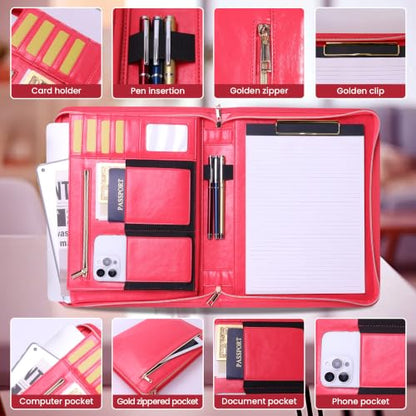 Portfolio Organizer Binder with Zipper, Padfolio for Women - color: Pink