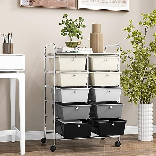 COSTWAY 10 Drawer Rolling Storage Cart, Utility Cart with Lockable Wheels - color: Gray Gradient, size: 10 Drawer
