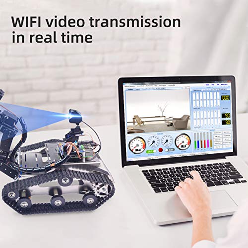 Smart Robot Car Kit for Raspberry Pi, Tank Robot Chassis Real-Time Video Transmission, WiFi/Bluetooth Control, Path Planning, Programmable Robot Kit (Without Raspberry Pi-Silver) - color: Without Raspberry Pi-silver
