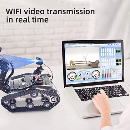 Smart Robot Car Kit for Raspberry Pi, Tank Robot Chassis Real-Time Video Transmission, WiFi/Bluetooth Control, Path Planning, Programmable Robot Kit (Without Raspberry Pi-Silver) - color: Without Raspberry Pi-silver