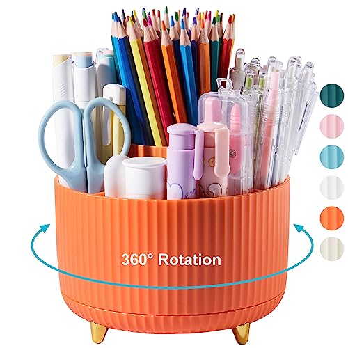 Pencil Pen Holder for Desk, 5 Slot Organizer for Makeup Brushes, Markers, Office Supplies, Art Supply - Orange - color: Orange