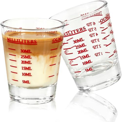 2 Pack High Borosilicate Shot Glass Measuring Cup,Espresso Shot Heavy Glass,Thick Base Liquid Measuring Cup 26-Incremental Measurement 1 OZ,2 TBS,6 TSP,30 ML - color: 2 Pack Shot Glass Measuring Cup