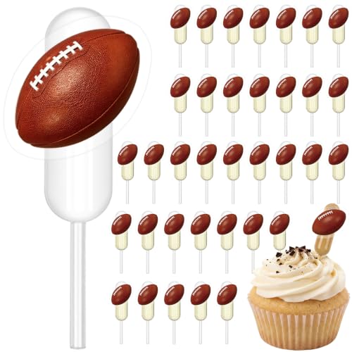 Glenmal 48 Sets 4ml Football Cupcakes Pipettes, Plastic Pipettes Dropper for Cupcakes with Football Disposable Mini Flavor Liquor Infuser Squeeze Dropper for Sports Themed Cupcake Ice Cream Decoration - style: Football