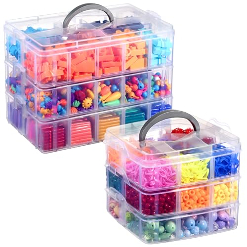 Bead Organizer, Funtopia 2 Pack Craft Storage with Removable Dividers