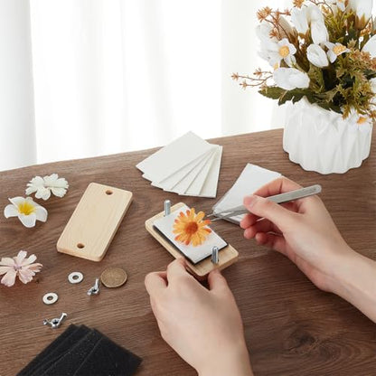 BENECREAT Flower Pressing Kit, 2x3.9inch Rectangle Miniature Flower Press Kit with Bloting Paper for Adults, Wooden Flower Preservation Kit for Crafters Dried Flower Leaf Making