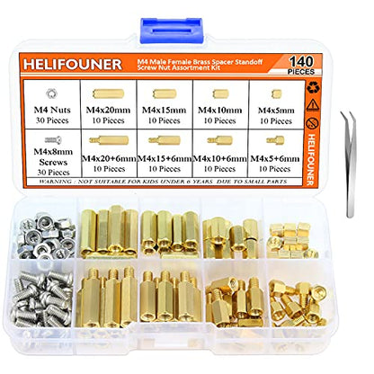 HELIFOUNER 140 Pieces M4 Male Female Hex Brass Spacer Standoff Screw Nut Assortment Kit - size: M4 Brass Standoff Kit