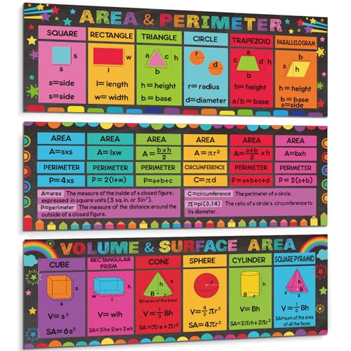 Pasimy 3 Pack Math Posters Mathematics Educational Banners Decor Math Bulletin Board Charts Mathematics Posters Wall Decor for Elementary Middle School Classroom Decorations(Geometry) - style: Geometry