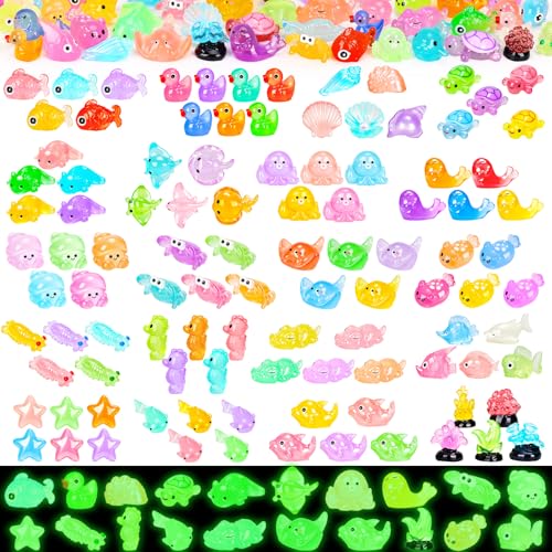 120PCS Luminous Mini Ocean Resin Animals 20 Style Glow in The Dark Tiny Sea Animal Figurines Miniature Plastic Animals Aquarium Decoration for DIY Crafts Fish Tank Potted Fairy Garden Dollhouse - color: 120pcs-ocean