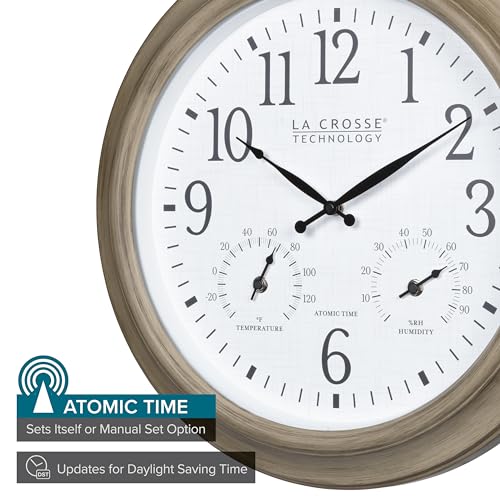 La Crosse Technology 404-18027-INT 18-inch Indoor/Outdoor Tan Atomic Analog Wall Clock - color: Tan, style: Round Clocks/ 18 inch/ Tan