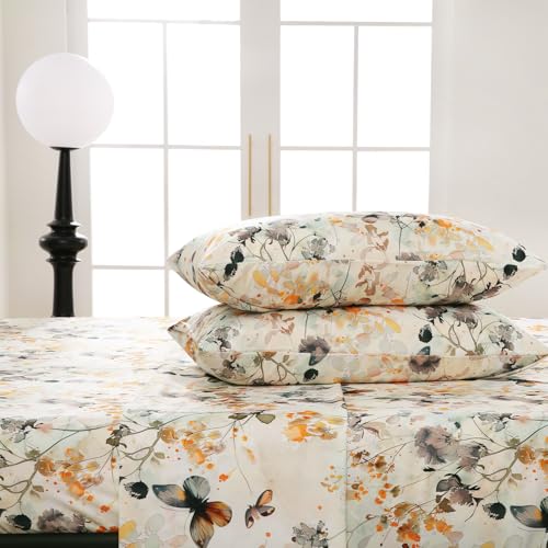 CozySmile Queen Size Printed Sheet Set Soft & Breathable Bedding Deep Pocket 16" Cooling Wrinkle Free Comforter Bed Set Botanical Pattern Sheets (Queen, Butterflies Dancing) - color: A-butterflies Dancing, size: Queen