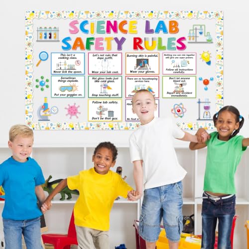 Science Lab Classroom Bulletin Board Science Lab Safety Rules Decorations Chemistry Class Rules Paper Cutouts Educational Laboratories Bulletin Board for Students School Chalkboard Wall Door Decor - style: Science Lab
