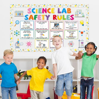 Science Lab Classroom Bulletin Board Science Lab Safety Rules Decorations Chemistry Class Rules Paper Cutouts Educational Laboratories Bulletin Board for Students School Chalkboard Wall Door Decor - style: Science Lab